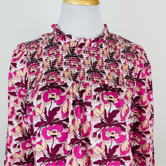 J. Crew Made with Liberty Fabric Pink Floral Smocked Woven Top Size XS - Picture 2 of 13